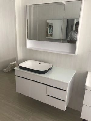 Modern Style Plywood Bathroom Vanity Cabinets With Tops Lighted Makeup Mirror