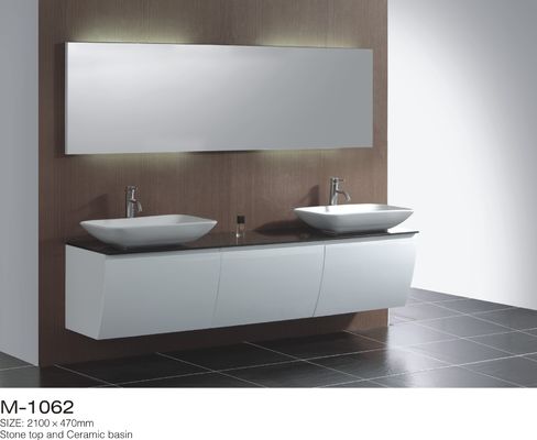 White Bathroom Vanity Double Sink  Above Counter Basin Wall Mounted Floating